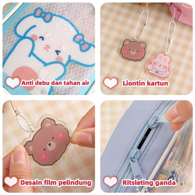 

d-54 **Ready**Tempat Pensil Anak Transparan Motif Kartun Pencil Case Multifungsi Ala Korea Pouch Serbaguna/Tempat Pensil Transparan Anti Air Motif Kartun Kawaii Dengan Resleting Berkualitas