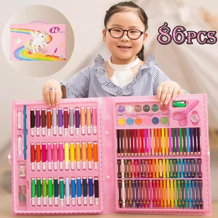 

Sale! EM Stationery Set Isi 86 Pcs Pensil Crayon Warna Cat Air Menggambar Termurah