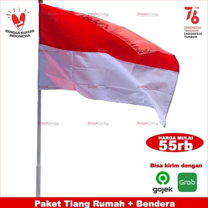 Kualitas terbaik] Tiang Bendera Rumah 3M + Bendera Merah Putih Rumah