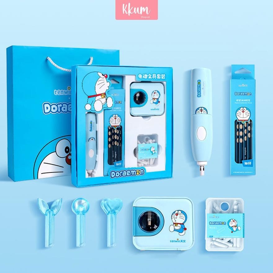 

Hot Sale 5 in 1 Electric Stationery Doraemon/ Perlengkapan alat tulis elektrik rautan penghapus Murah