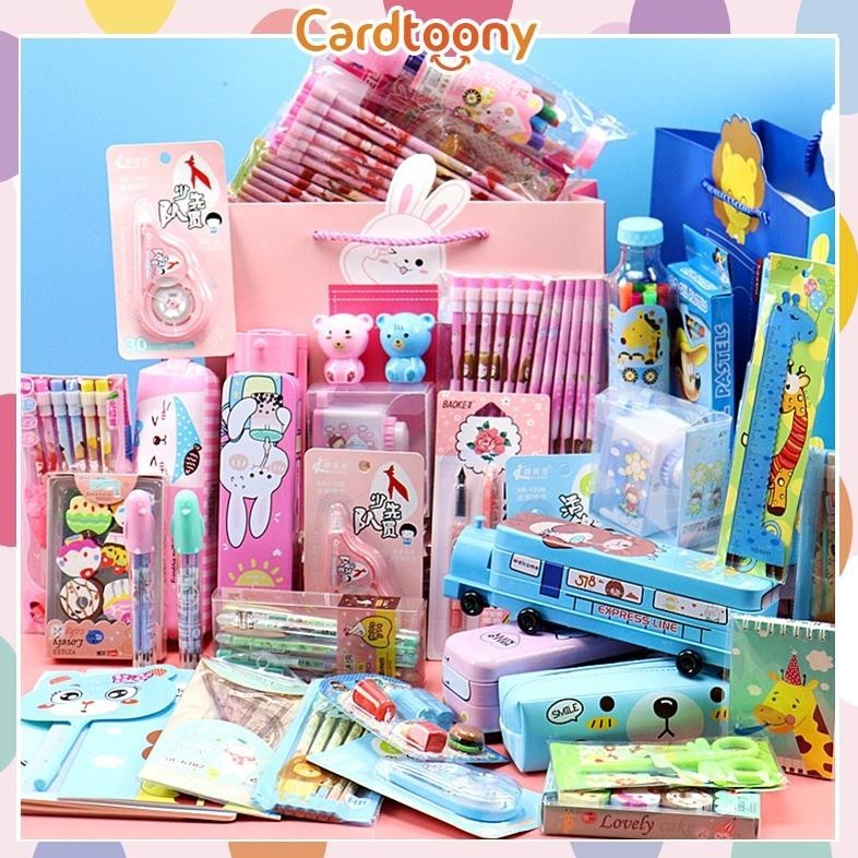 

fs-6 Paket Alat Tulis Kiloan Pulpen Stiker Memo Tempel Penghapus Pensil Buku Penggaris Rautan Stationery Gunting Stapler Stationery Set Original
