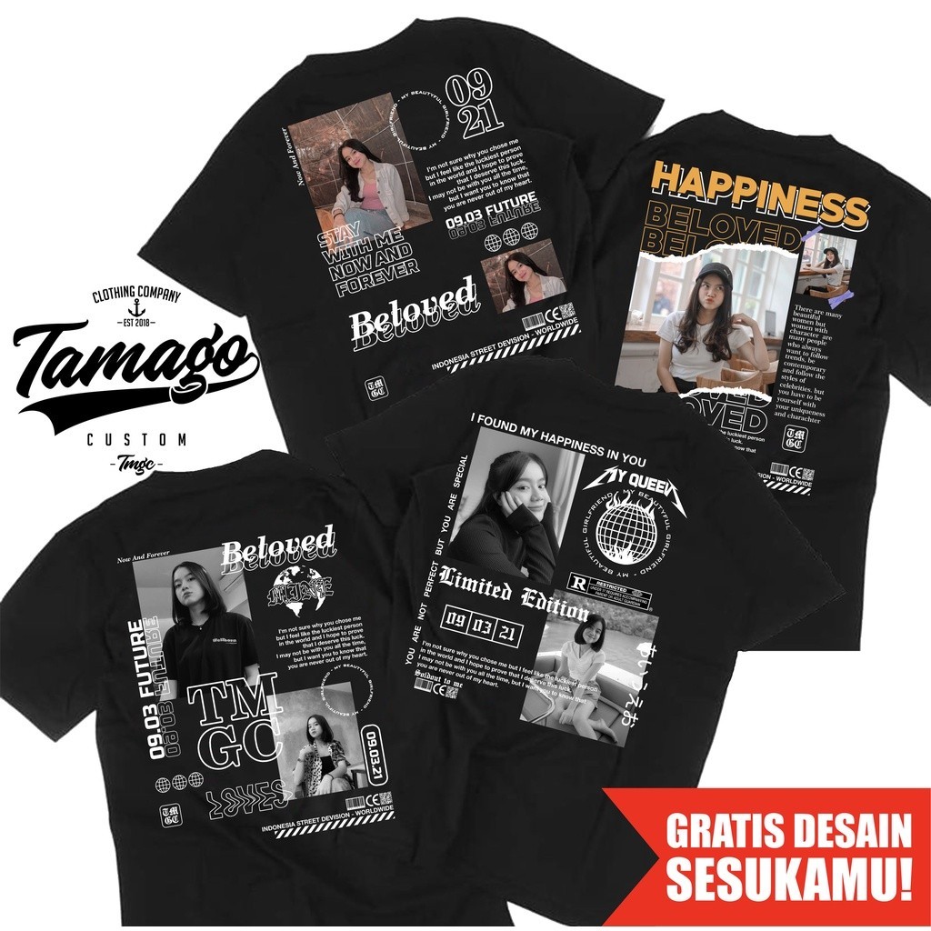 Custom Kaos Desain Aesthetic / Custom Baju Kaos Foto / Kaos Bucin / Bisa ganti foto kamu / Desain