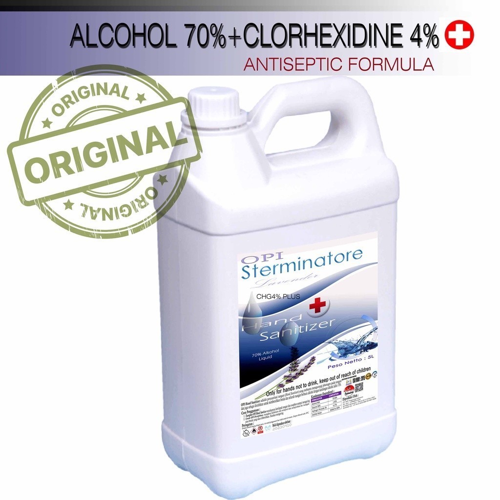 Opi Hand Sanitizer CHLORHEXIDINE Cair 5Liter ALKOHOL 70% PLUS CHLORHEXIDINE CHG 4% antiseptik P178T+