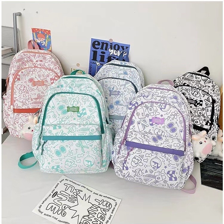 QPI TAS SEKOLAH GRAFITI RANSEL KARTUN RANSEL WANITA TAS RANSEL KULIAH BACKPACK TAS RANSEL WANITA