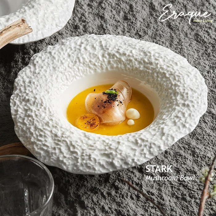 Stark Mushroom Bowl / Mangkok Sup Pasta Keramik Putih Aesthetic Unik