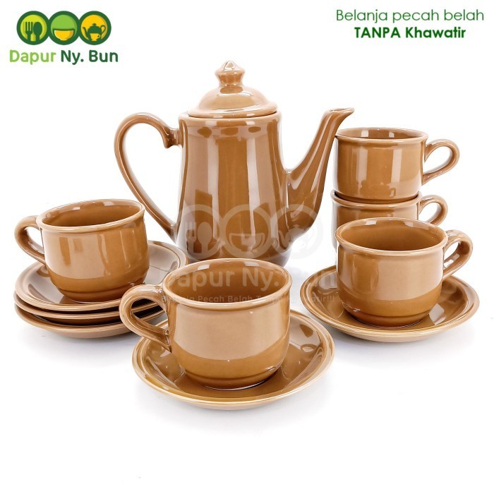 Tea Set Nikura / Coffee Set / Teko + Tutup / 5 Cangkir + 5 Saucer