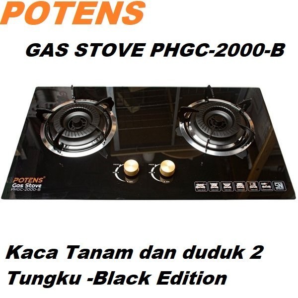 KOMPOR GAS KACA TANAM 2 TUNGKU ECO COOK EC2-21-BLACK EDITION
