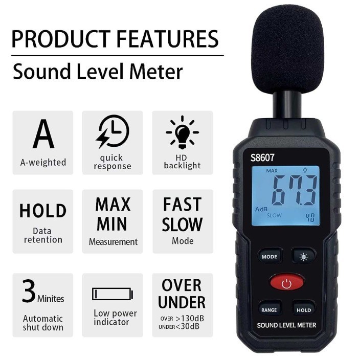Db Meter Pengukur Kebisingan Suara Noise Level Meter Digital 30-130Db