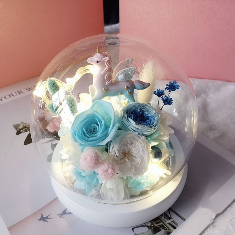 DK- BEATEA Lampu Bunga Dekorasi Kaca Eternal Flower Dome Glass Unicorn - BT13 lampu bunga dekorasi/l