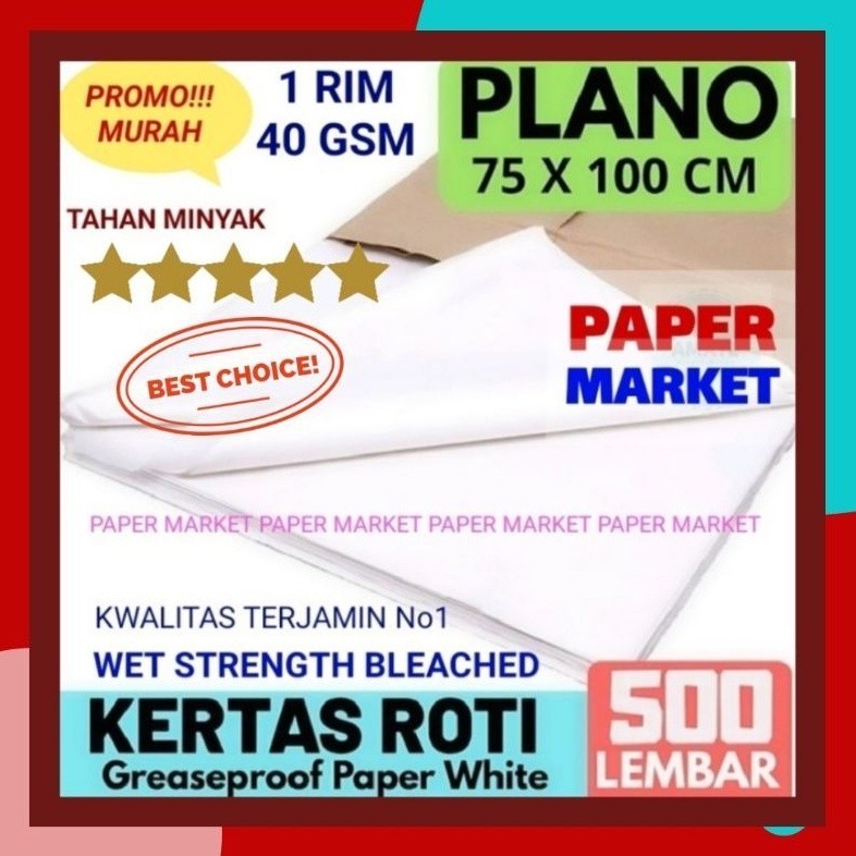

Original Kertas Roti Putih Greaseproof Paper White 40 Gsm Uk 75 Cm X 100Cm1Rim 500Lembar.