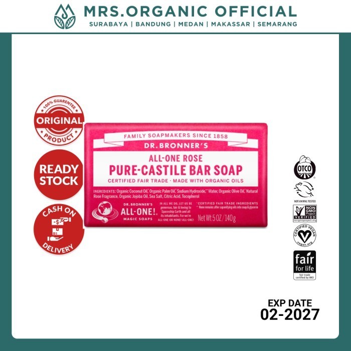 Terlaris Rose Pure Castile Bar Soap Dr. Bronner's 140 g SALE