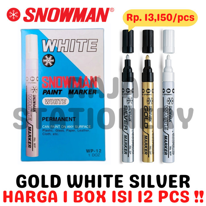 

SNOWMAN PAINT MARKER WHITE GOLD SILVER SPIDOL CAT PUTIH EMAS [12PCS]