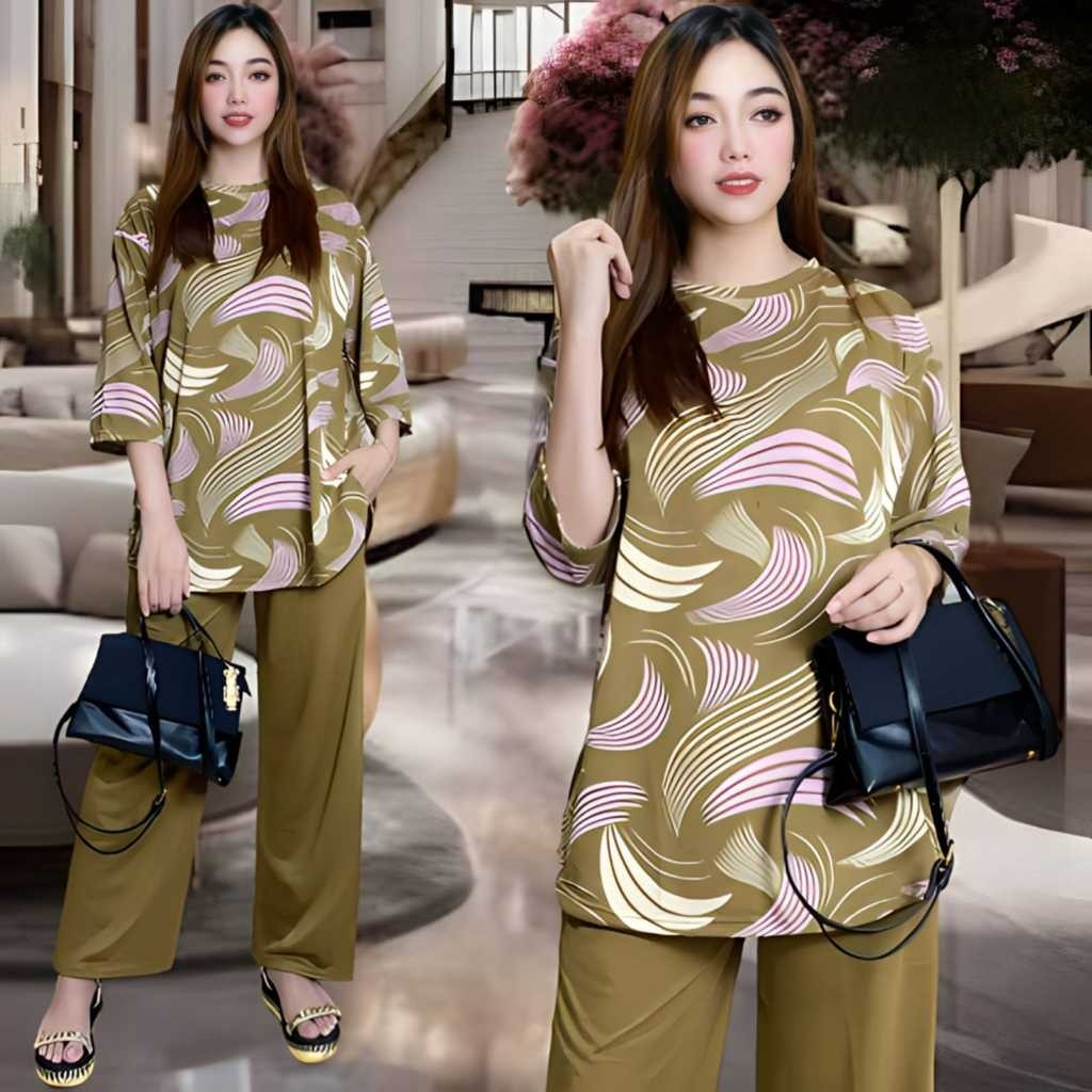 Setelan Setcelan Kado Pacar Set One Set Baju Celana  Kekinian Cewek Motif Kondangan Terbaru 2024 Pak