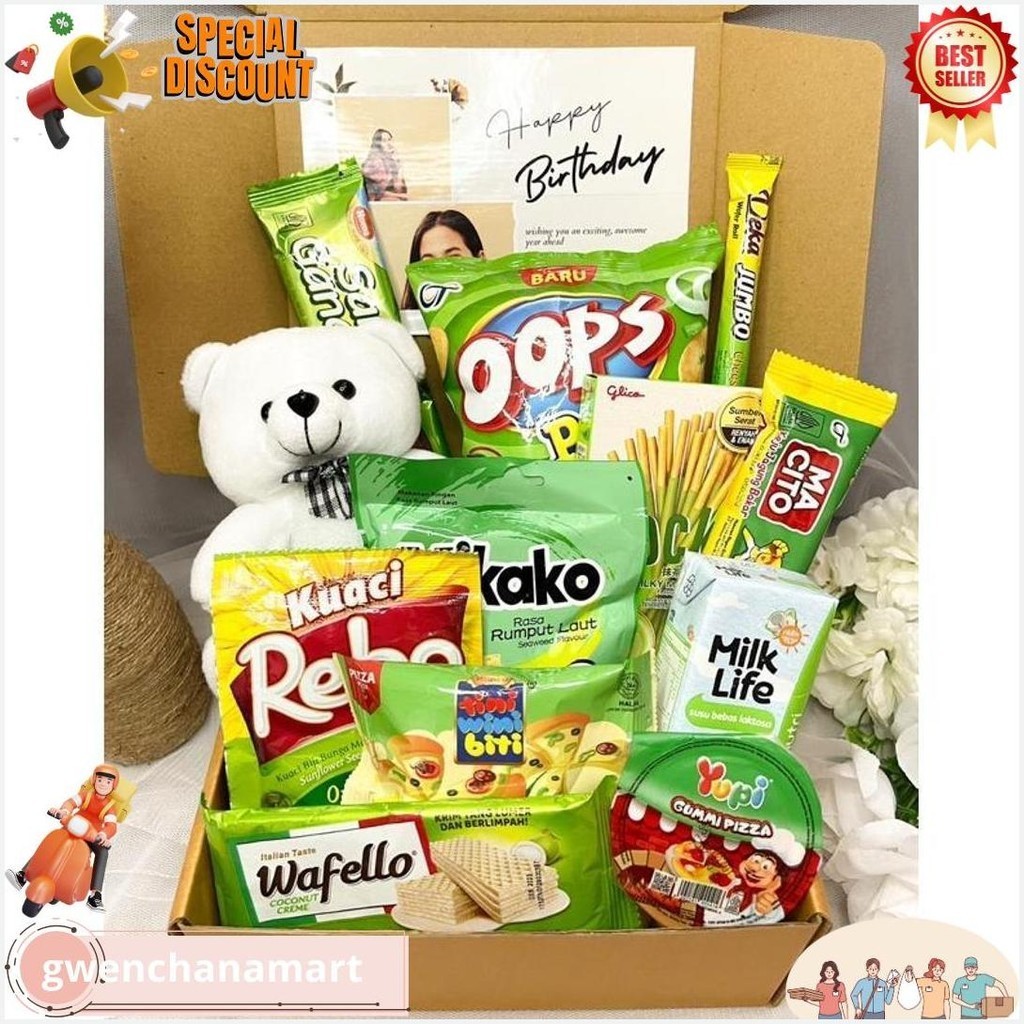 

Snack Box Kado Ulang Tahun / Hampers Snack Murah / Buket Snack / Buket Jajan / Kado Ulang Tahun / Hadiah Ulang Tahun / Hadiah Valentine / Kado Valentine / Kado Anniversary / Hadiah Anniversary / Hadiah Birthday / Hampers Cewek Siap Kirim