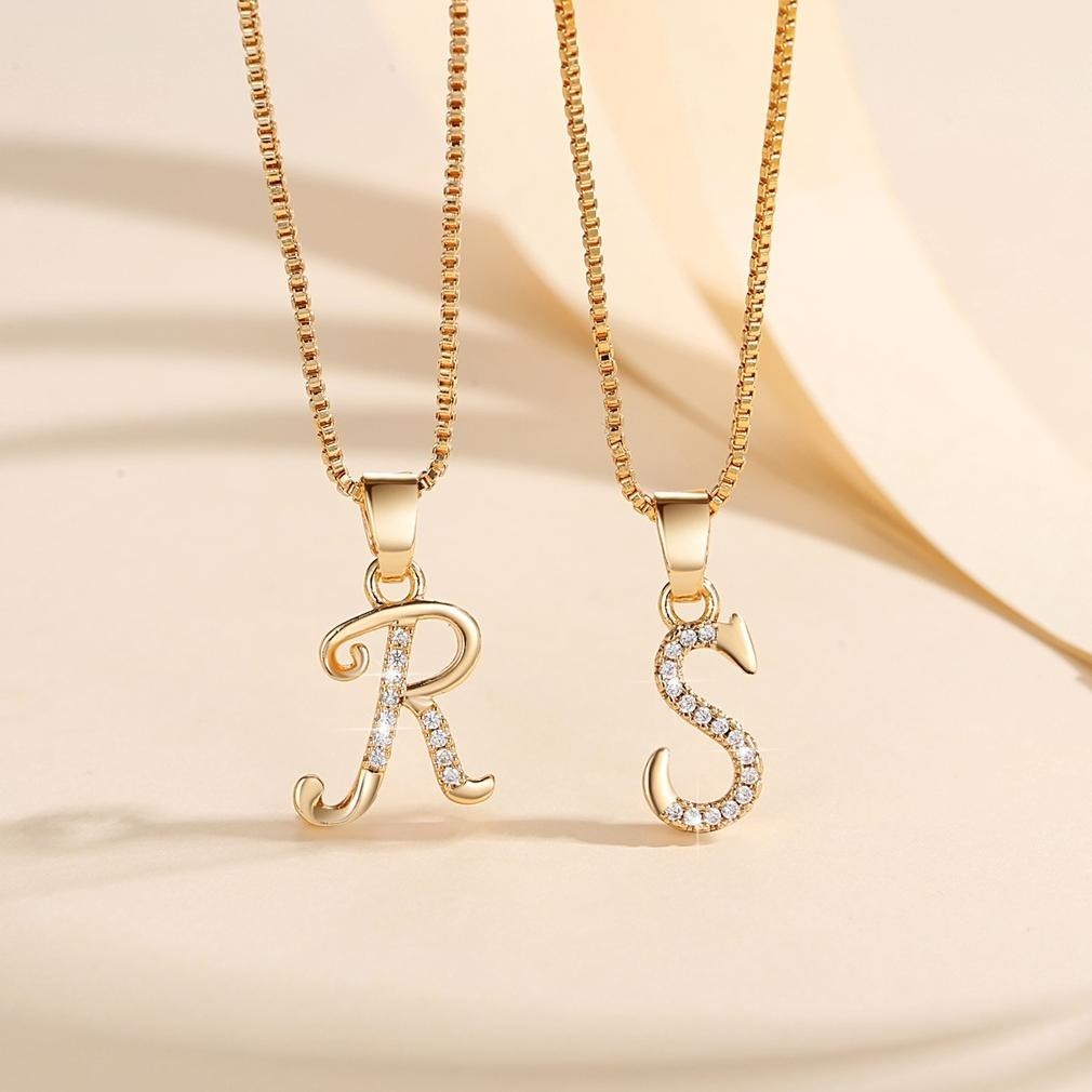 SALE Lanme Jewelry Kalung Titanium Huruf Wanita Anti Karat Lapis Emas Berlian Perhiasan Anti Karat A