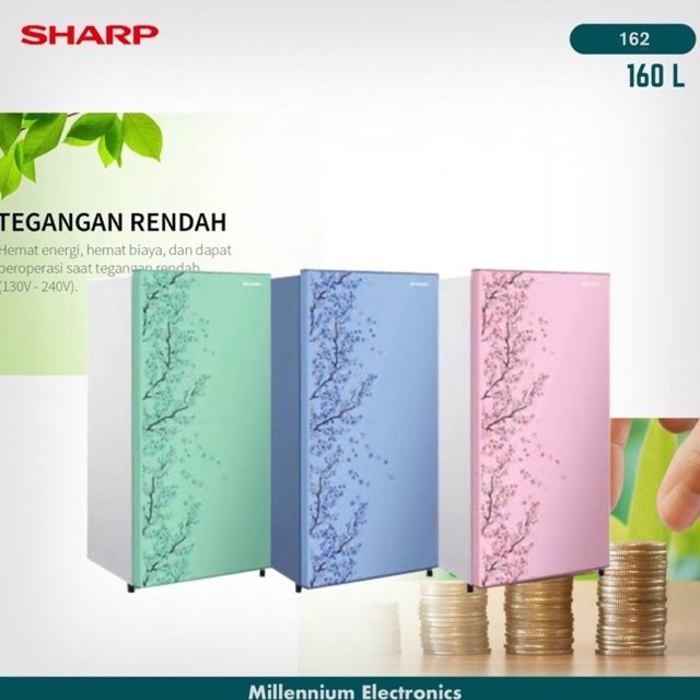 Sharp Kulkas 1 Pintu Sakura 133 Liter Low Watt - SJ-N162D-SH/SB/SP / SJ N162D / SJ N 162 D / 162D