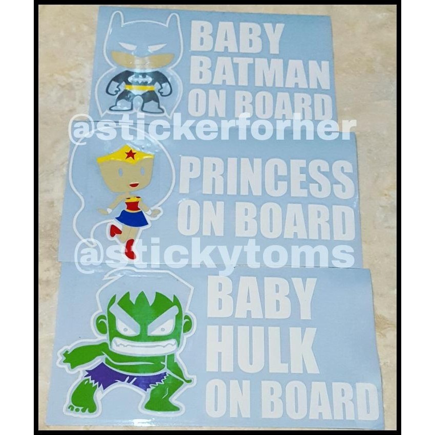 

HOT DEAL STIKER CUTE BABY SUPERHERO ON BOARD (BATMAN SUPERMAN SPIDERMAN, DLL) !!!!!!