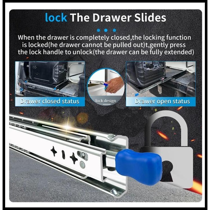 DISKON HEAVY DUTY DRAWER SLIDE WITH LOCK  REL LACI KUNCI 40 60 90 100CM 125KG !