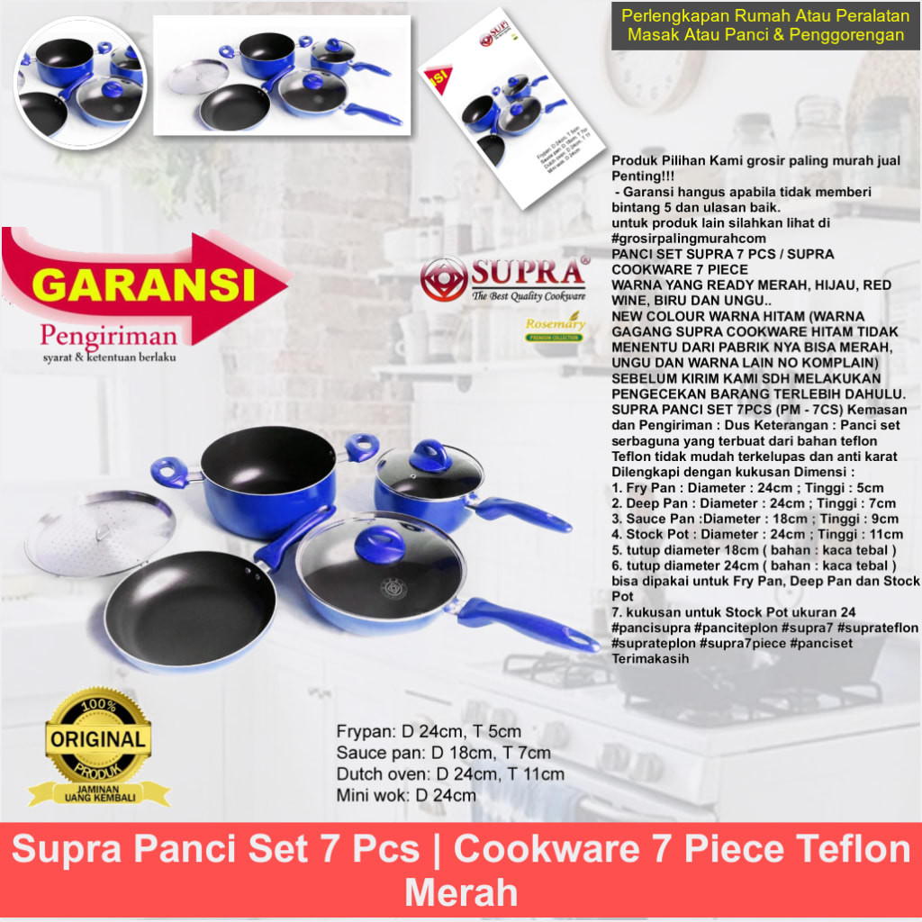 SUPRA Panci Set 7 Pcs | Cookware 7 Piece Teflon Merah