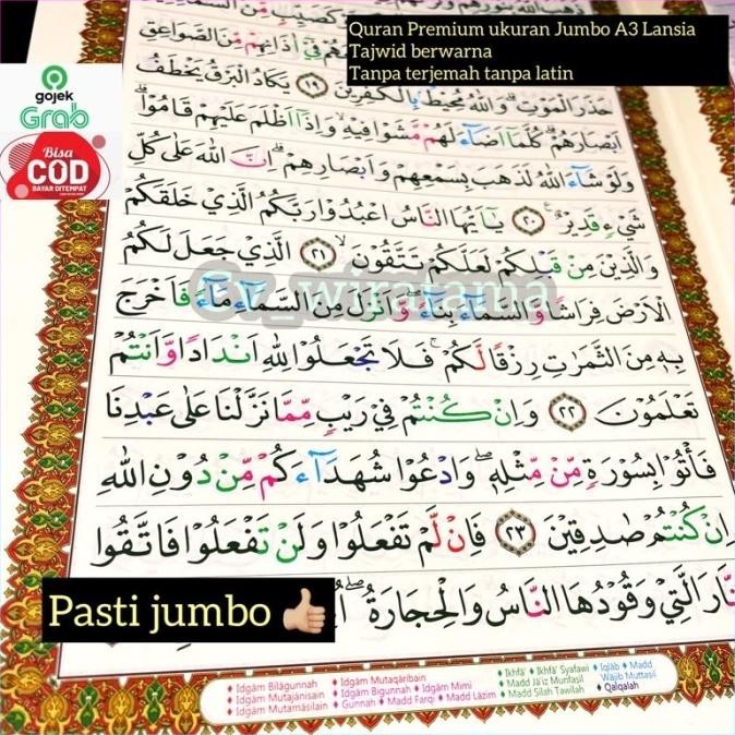 Al Quran Besar Jumbo Lansia A3 Tajwid Warna Tanpa Terjemah Non Latin