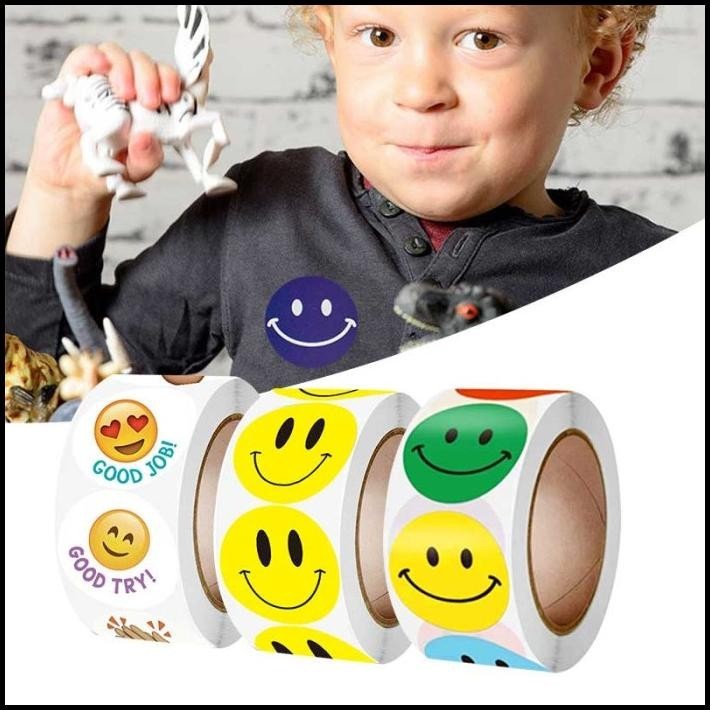 

TERBARU 500PCS/ROLL STIKER EMOJI / REWARD STICKER ANAK SMILE FACE DECO !