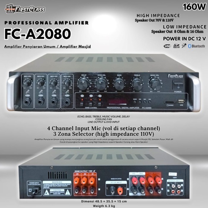 Laris!!! Amplifier Toa Firstclass Fc A2080 / Fca 2080 Bluetooth Amplifier Toa Termurah