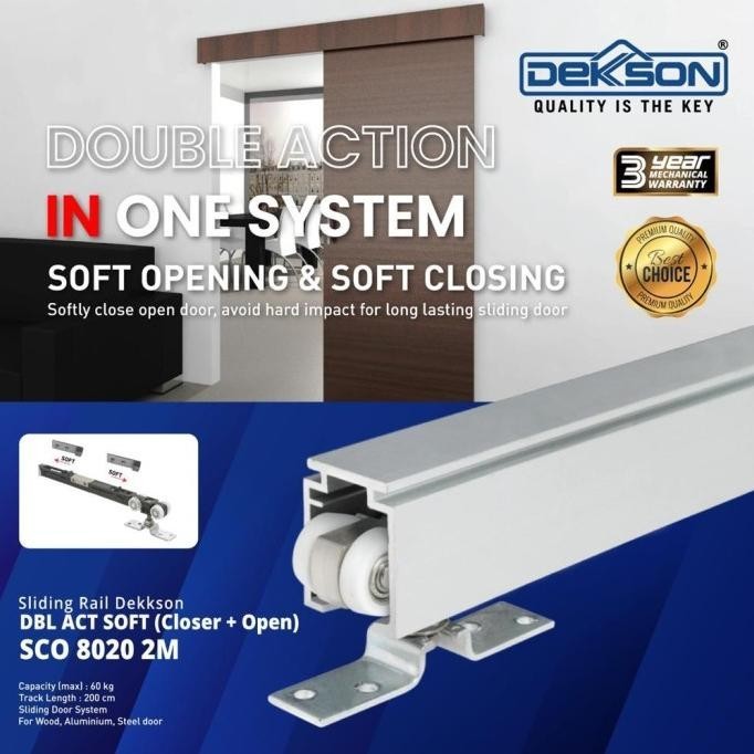 Rel Pintu Sliding Aluminium Dekkson Soft Opening/Soft Closing 2Meter