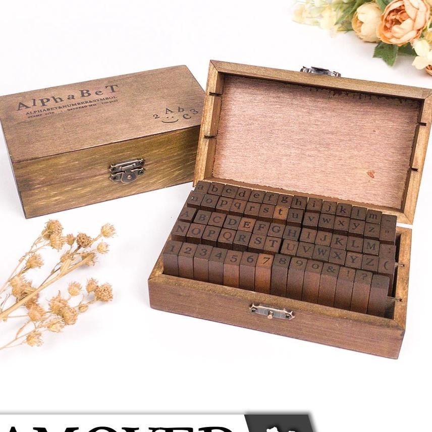 

Set 70 Stempel / Cap Huruf / Alfabet / Angka / Nomor / Letter / Alphabet / Number / Symbol Stamp Set Kotak Kayu Samoyed Stm-An70