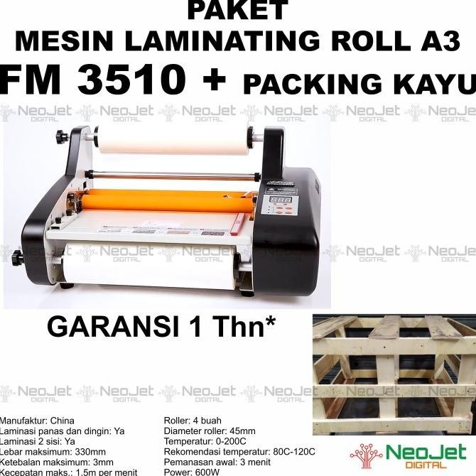 Mesin Laminating Roll A3 Fm 3510 Laminasi Fm3510 Kertas Doff Glossy - 2 Lampu Hitam
