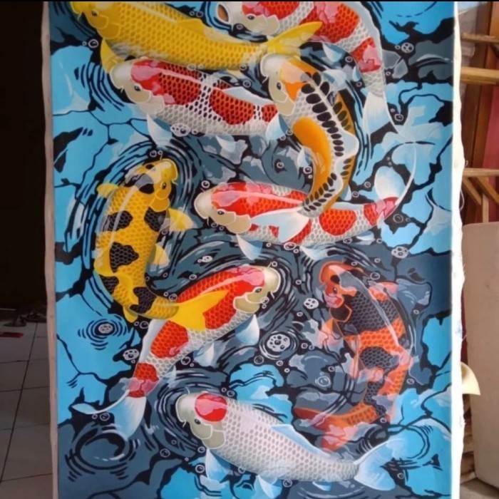 TERBARU lukisan cetak ikan koi 3D plus bingkai tinggal pajang