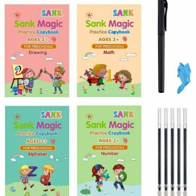 

lij-56 1 Set Dapat 4 Buku Pena Magic Practice Book Belajar Alfabet Lukisan Aritmatika Original