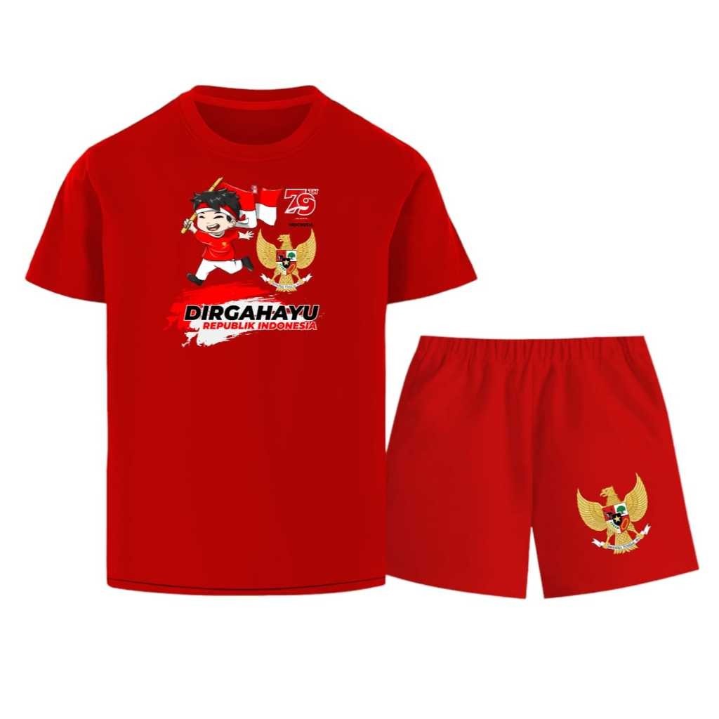 Setelan Kemerdekaan Anak 2024 Atasan Bawahan Ri 17Agustusan Burung Garuda Kaos Merah Putih 17An Hutr