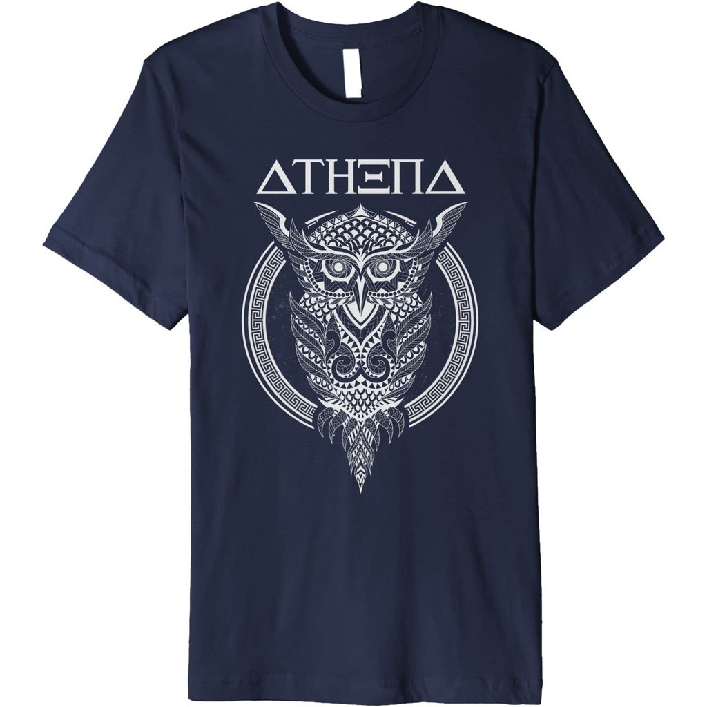 Athena Dewi Yunani Kuno ' Athena Owl Mitologi Yunani T-Shirt 100% Katun Kaos Pria Kasual Leher-O Uku