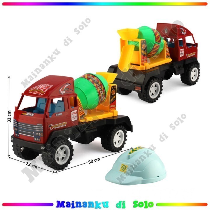 [Mainanku] New Mainan Anak Truk Konstruksi Truk Molen Dan Helm Worldtop Roda Hitam