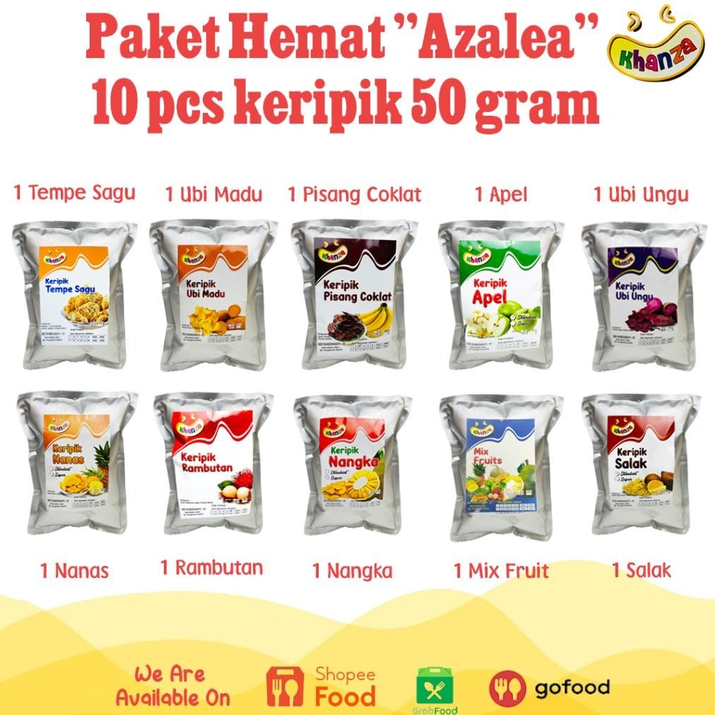 

2er-54 Paket Hemat "AZALEA" 10 Pcs Keripik Buah Nangka Rambutan Nanas Salak Apel Ubi Ungu 50 Gram Berkualitas
