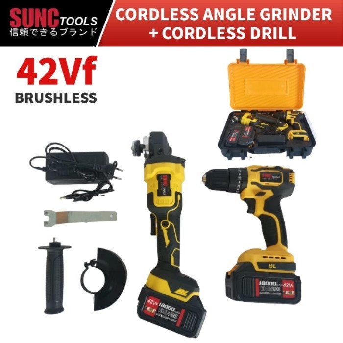 Sunc Tools Paket Mesin Gerinda + Bor Cordless Brushless 42Vf / Nagawa