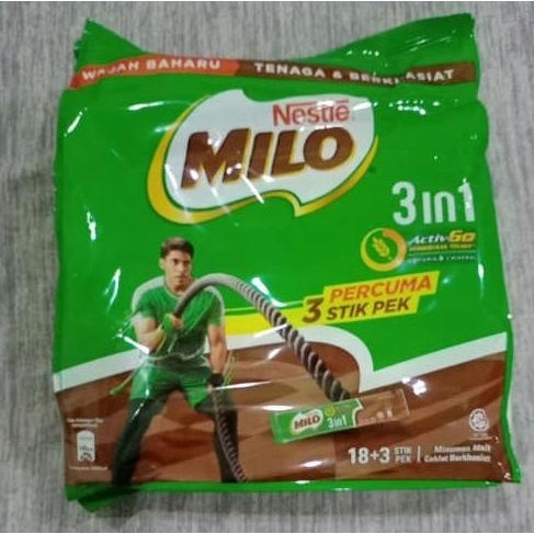 

Milo 3in1 ActivGo Malaysia isi 18 + 3 Free Stik 1 bungkus isi 21 pcs