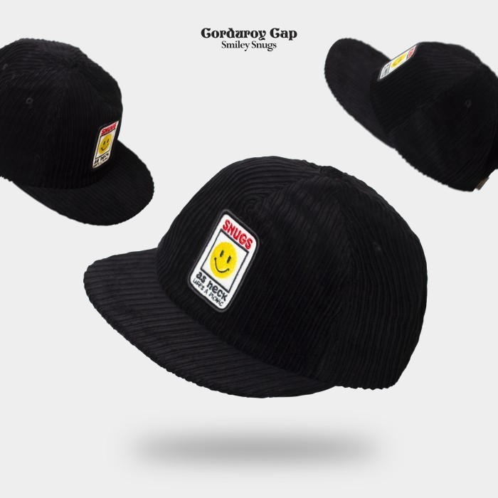 Corduroy Cap Classic Black - 6 Panel Baseball Cap - Lidah Visor Pendek