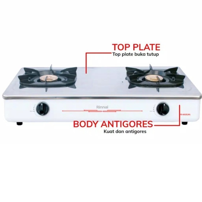 Kompor gas rinai rinnai 2 tungku stenlis stainless RI-602EW putih