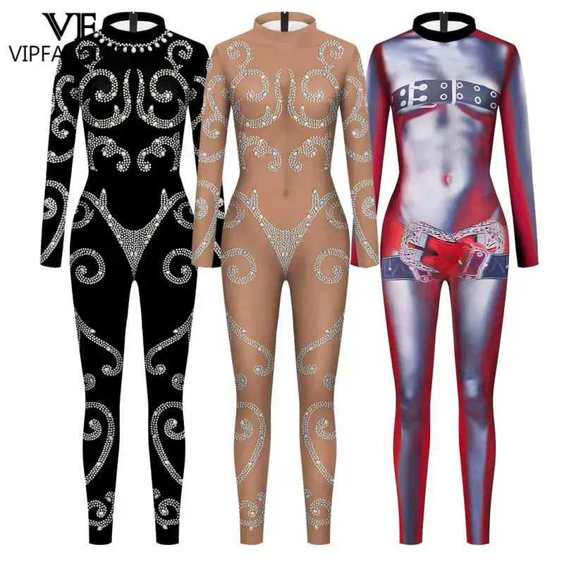 VIP FASHION Sequin Pattern Cosplay Costume Sexy Zentai Suit Party Clothes School Performance Outfit 
