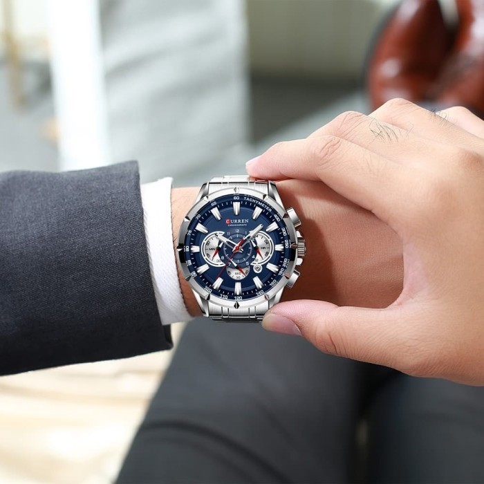 Jam Tangan Pria Curren 8363 Date Chronograph Aktif Stainless Biru Rose