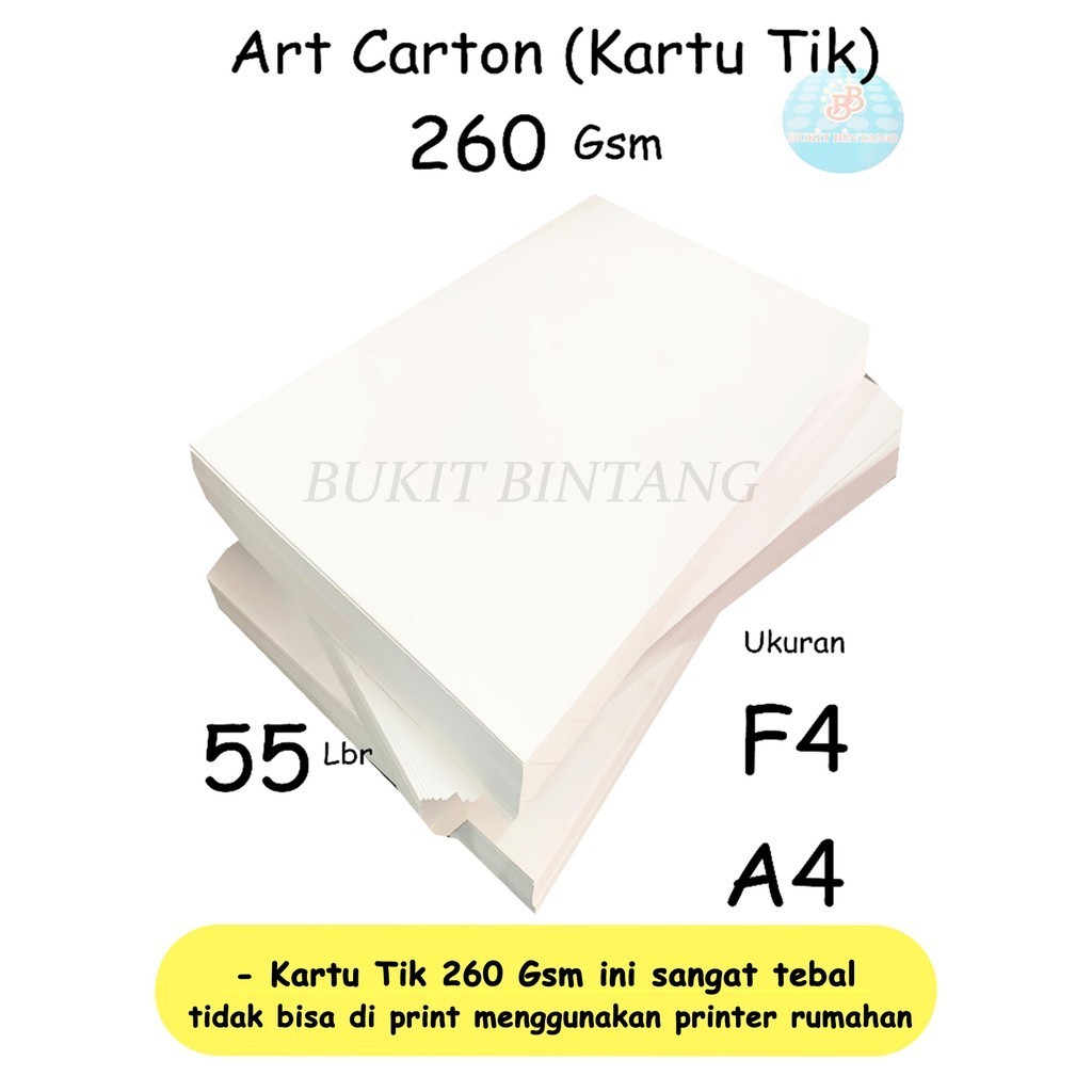 

Art Carton ( Kartu Tik ) 260 Gsm Ukuran A4/F4 , Isi 55 lembar