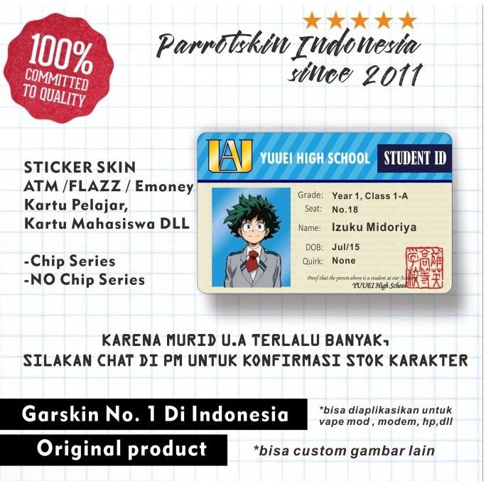 

Sticker Skin Card ATM Debit Credit Emoney Flazz My Hero Academia ID RADSKIN