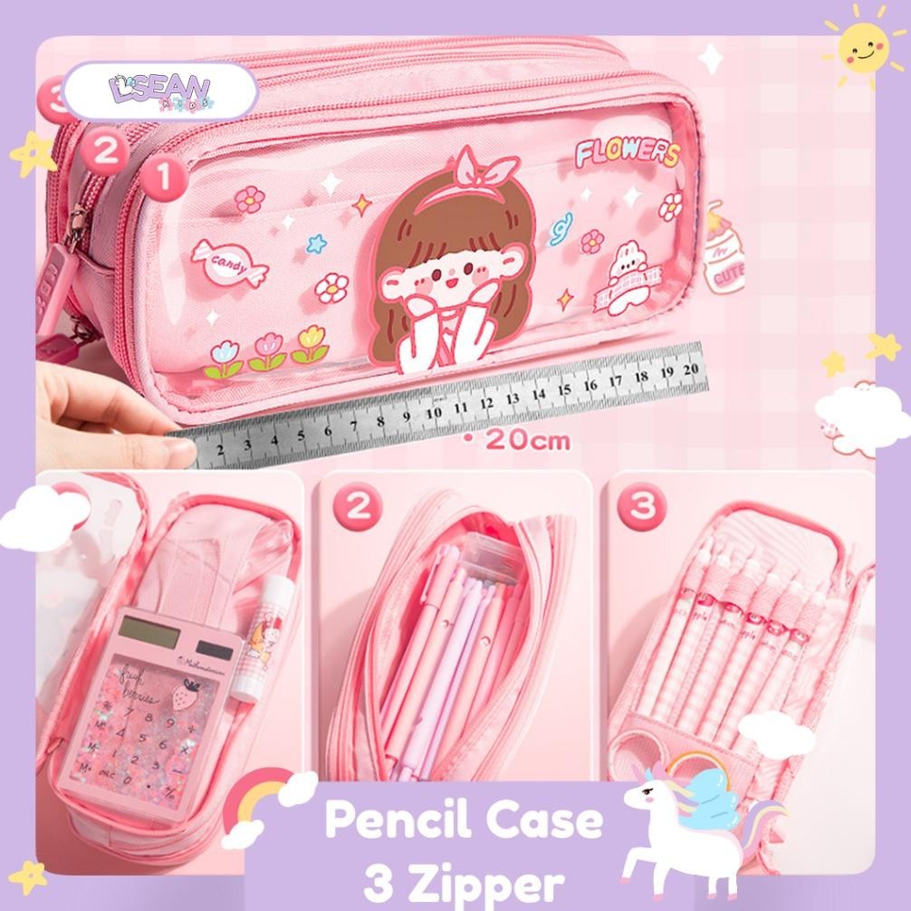 

Rd-67 Tempat Pensil Lucu Korea Kartun Lucu 3 Zipper Kapasitas Besar Multifungsi Case Beli Lokal