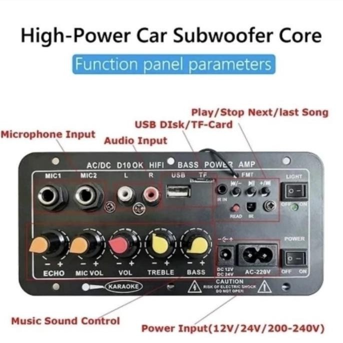 Kit Modul Power Amplifier Stereo Ac/Dc 2Mic Hifi Bass Usb Fm D10 Ok