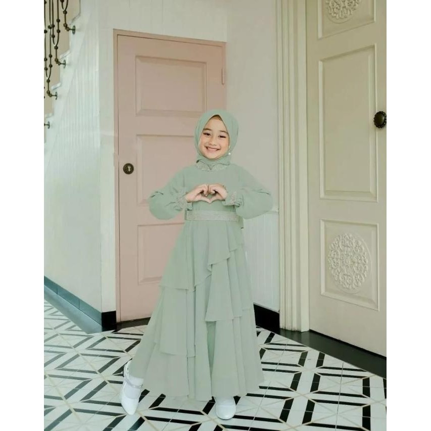 Gamis Syari Anak Perempuan 6-13 tahun Ceruty Renda Baju Muslim Mikayla