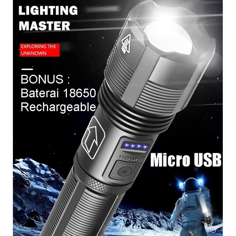 SENTER LED XHP50 USB POWERFULL 5 MODE TELESCOPIC ZOOM WATERPROOF