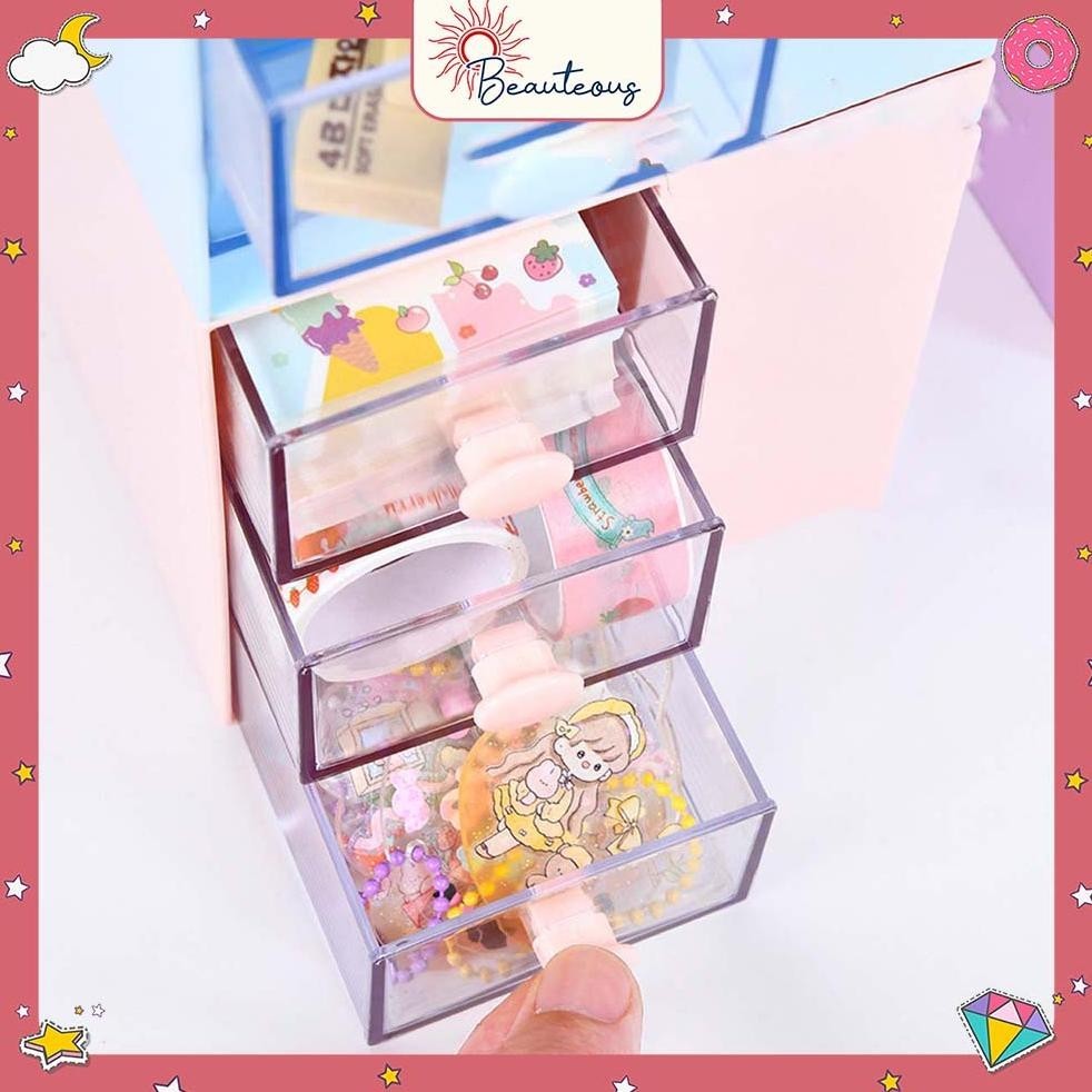 

ORIGINAL Kotak Laci Mini Tempat Make Up Storage Tempat Pensil Stackable Mini Serbaguna Free Sticker QV21