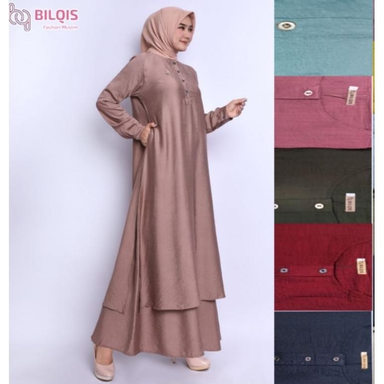 Gamis Wanita Remaja Kekinian Bilqis Malaysia Katun Polo Linen
