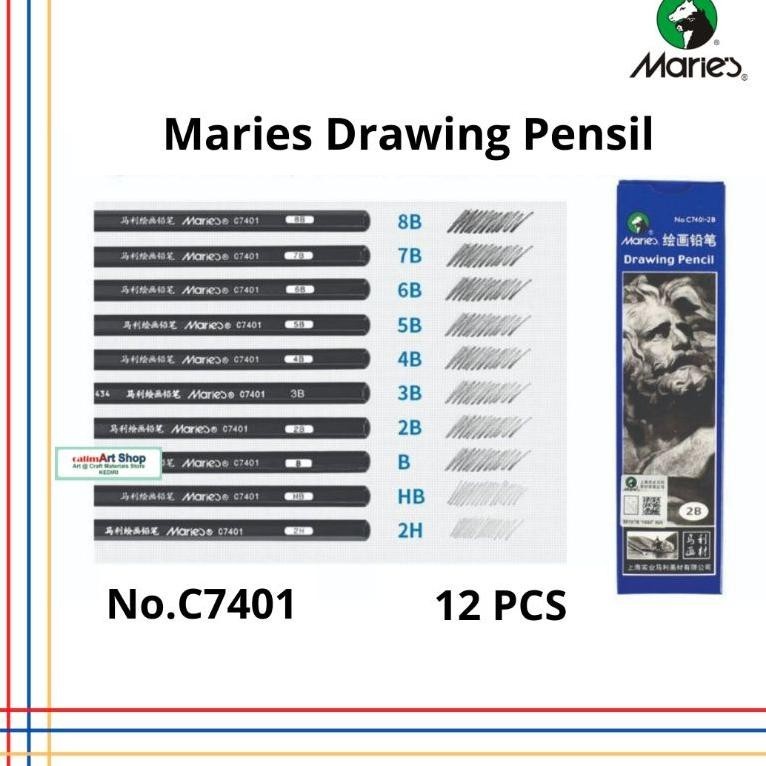 

8.8 C7401 Pensil Gambar Maries Drawing Pencil Set 12Pcs 2H-12B Murah